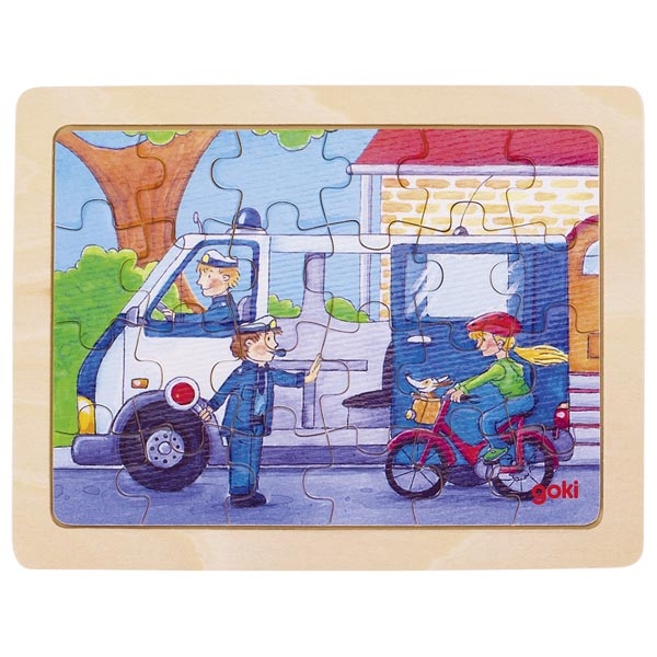 Goki drevené puzzle Policajné auto 24 dielikov